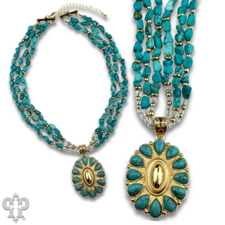 Turquoise and 18k gold dipped concho pendant necklace