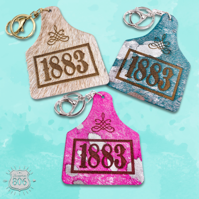 1883 boot stitch ear tag keychain, last call
