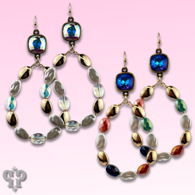 Oval bead teardrop earring with Austrian crystal