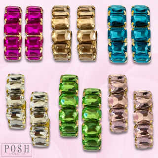Rhinestone rectangle hoop earrings