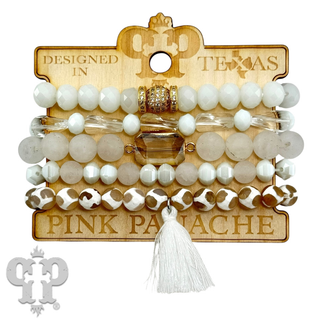 Five strand bead bracelet stack with charms