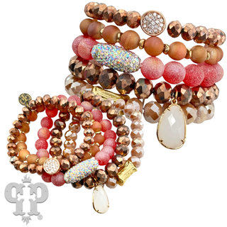 Five strand bead bracelet stack with charms