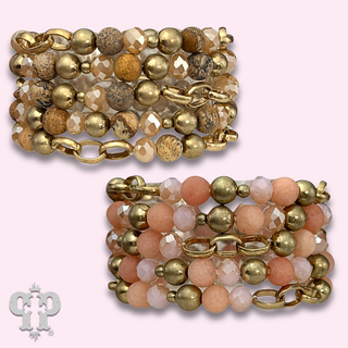 Natural stone and chain link bracelet stack - LC