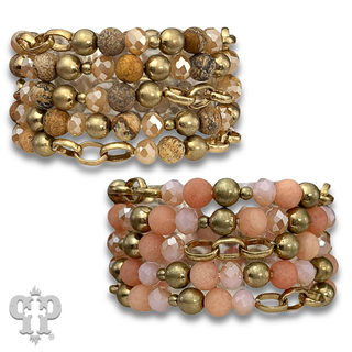 Natural stone and chain link bracelet stack - LC