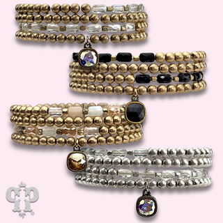 Gold and tube bead bracelet set with with crystal from Swarovski®