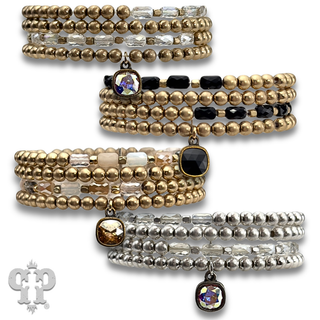 Gold and tube bead bracelet set with with crystal from Swarovski®