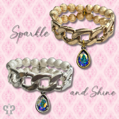 Fluted bead and chain link bracelet set