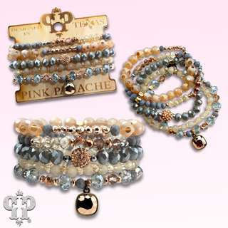 Gray bead bracelet with Austrian crystal charm