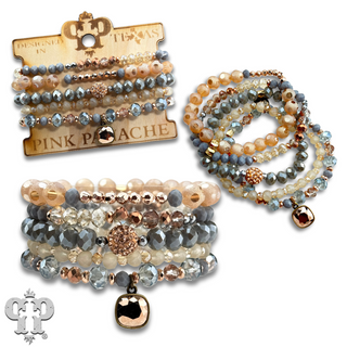Gray bead bracelet with Austrian crystal charm