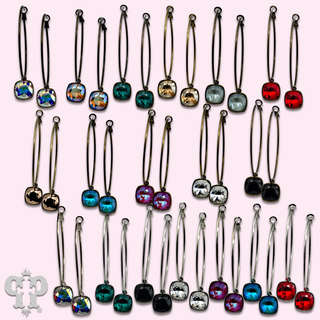Austrian square crystal hoop earring, 12mm