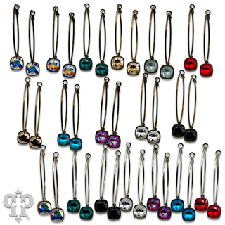 Austrian square crystal hoop earring, 12mm