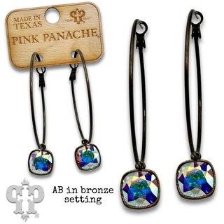 Austrian square crystal hoop earring, 12mm