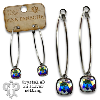 Austrian square crystal hoop earring, 12mm