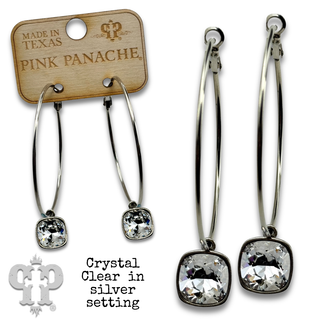 Austrian square crystal hoop earring, 12mm