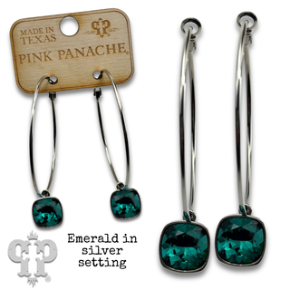 Austrian square crystal hoop earring, 12mm