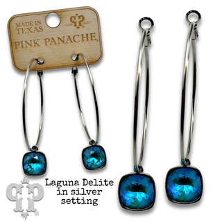 Austrian square crystal hoop earring, 12mm