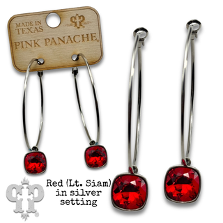 Austrian square crystal hoop earring, 12mm