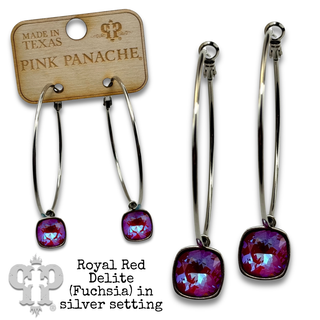 Austrian square crystal hoop earring, 12mm