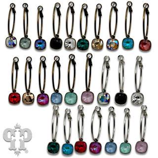 Austrian square crystal on medium hoop earring, 10mm