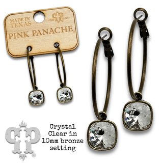 Austrian square crystal on medium hoop earring, 10mm