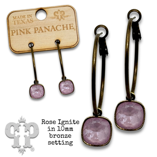 Austrian square crystal on medium hoop earring, 10mm