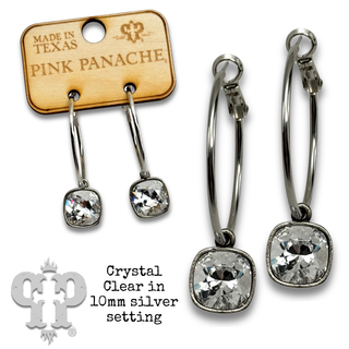 Austrian square crystal on medium hoop earring, 10mm
