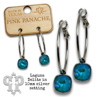 Austrian square crystal on medium hoop earring, 10mm