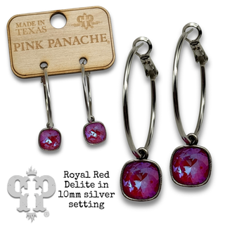 Austrian square crystal on medium hoop earring, 10mm
