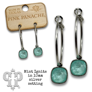 Austrian square crystal on medium hoop earring, 10mm