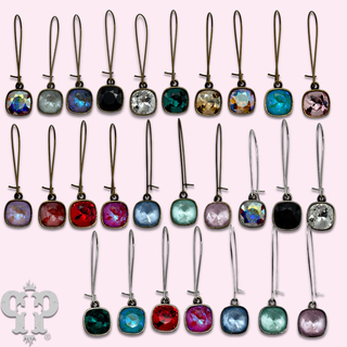 Square Austrian crystal on kidney wire earring, 10mm