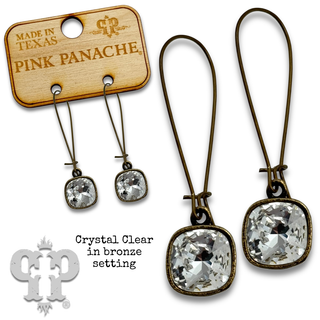 Square Austrian crystal on kidney wire earring, 10mm