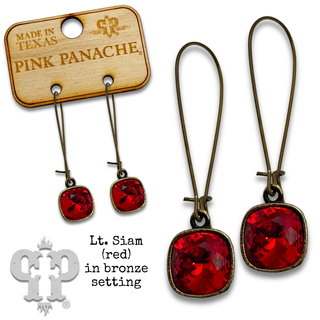 Square Austrian crystal on kidney wire earring, 10mm
