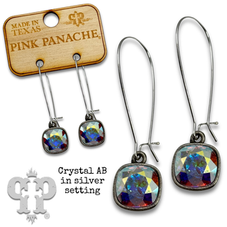 Square Austrian crystal on kidney wire earring, 10mm