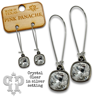 Square Austrian crystal on kidney wire earring, 10mm