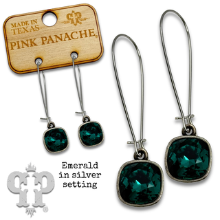 Square Austrian crystal on kidney wire earring, 10mm