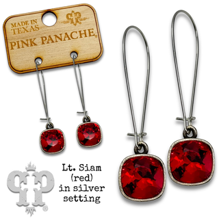 Square Austrian crystal on kidney wire earring, 10mm