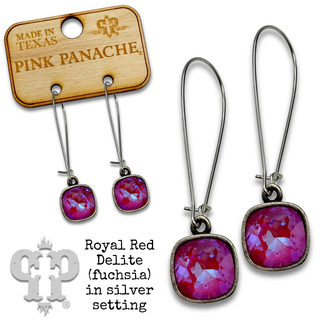 Square Austrian crystal on kidney wire earring, 10mm