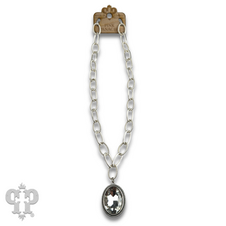 Large oval crystal pendant on chunky chain necklace