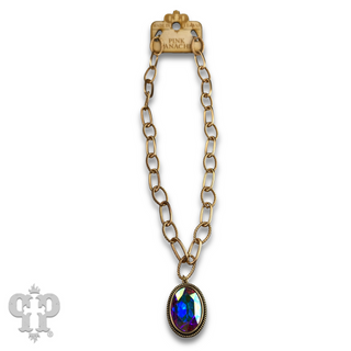 Large oval crystal pendant on chunky chain necklace