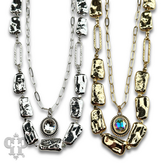 Acrylic stick pearl and crystal necklace