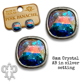 Square Austrian crystal post earring, 8mm