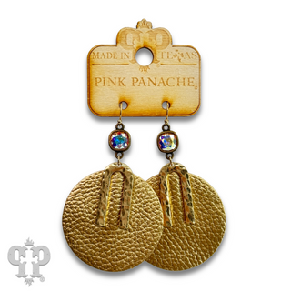 Pebbled leather circle earring, Austrian crystal