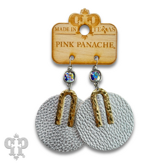 Pebbled leather circle earring, Austrian crystal