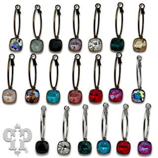 Square Austrian crystal hoop earring, 12mm