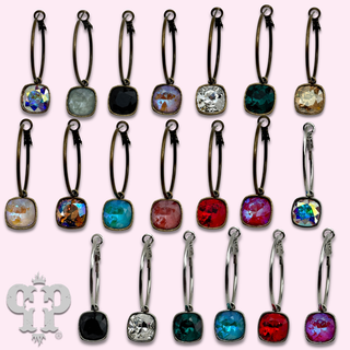 Square Austrian crystal hoop earring, 12mm