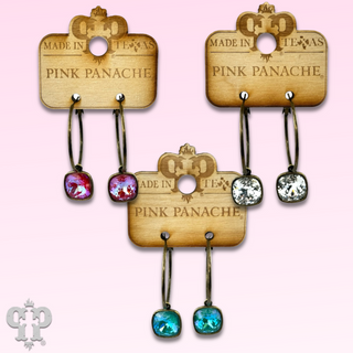 Square Austrian crystal hoop earring, 12mm