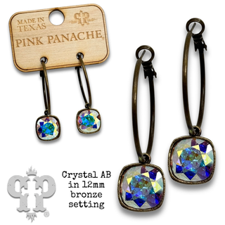 Square Austrian crystal hoop earring, 12mm