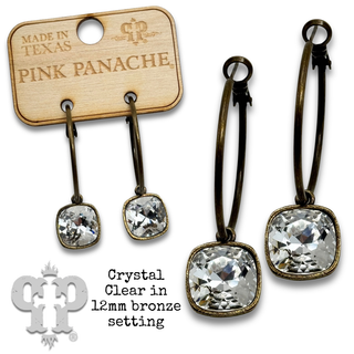 Square Austrian crystal hoop earring, 12mm