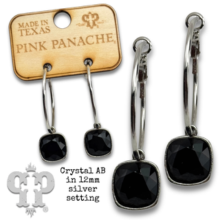 Square Austrian crystal hoop earring, 12mm