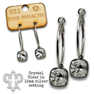 Square Austrian crystal hoop earring, 12mm